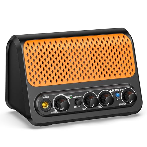 LEKATO ギターアンプ 小型 10W ミニアンプ エレキギターアンプ ヘッドホン Bluetooth クリーン/オーバード AUX IN 2つサウンドチャンネル オレンジの外観・全体像 画像