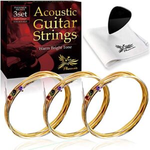 Phoenix アコースティック ギター 弦 フォスファーブロンズ PHOSPHOR_BRONZE Warm Bright Tone 3set 透明感ある音 ドンシャリ感 ポールエンド色分け/お手入れクロス&ピック 付き (ライト/Light) 1