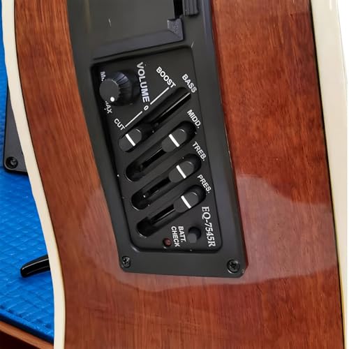 Acoustic Guitar Pickup - 4-Band EQ Equalizer | Preamp System with Volume Control | High Out-Put Piezo Pickup Kit for Acoustic-Electric Guitar, Including 9V Battery Jack and Installation Hardwareの特徴・詳細 画像