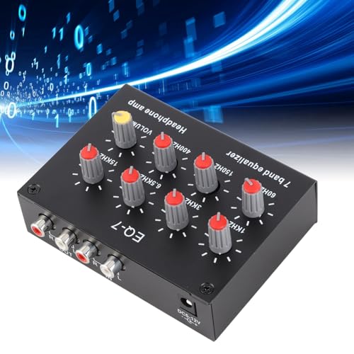 TOPINCN 7バンドサウンドイコライザー デジタルイコライザー プリメインアンプ付き 7バ±12dB調整 60Hz-15kHz アルミ合金製ハイフォンヘッドホン NE5532ヘッドフォン駆動回路内蔵 スマホ通話対応の特徴・詳細 画像